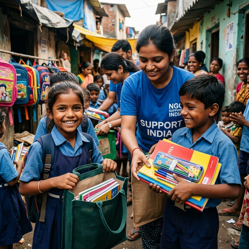 School supplies and education kit distribution to underprivileged children in Delhi NCR